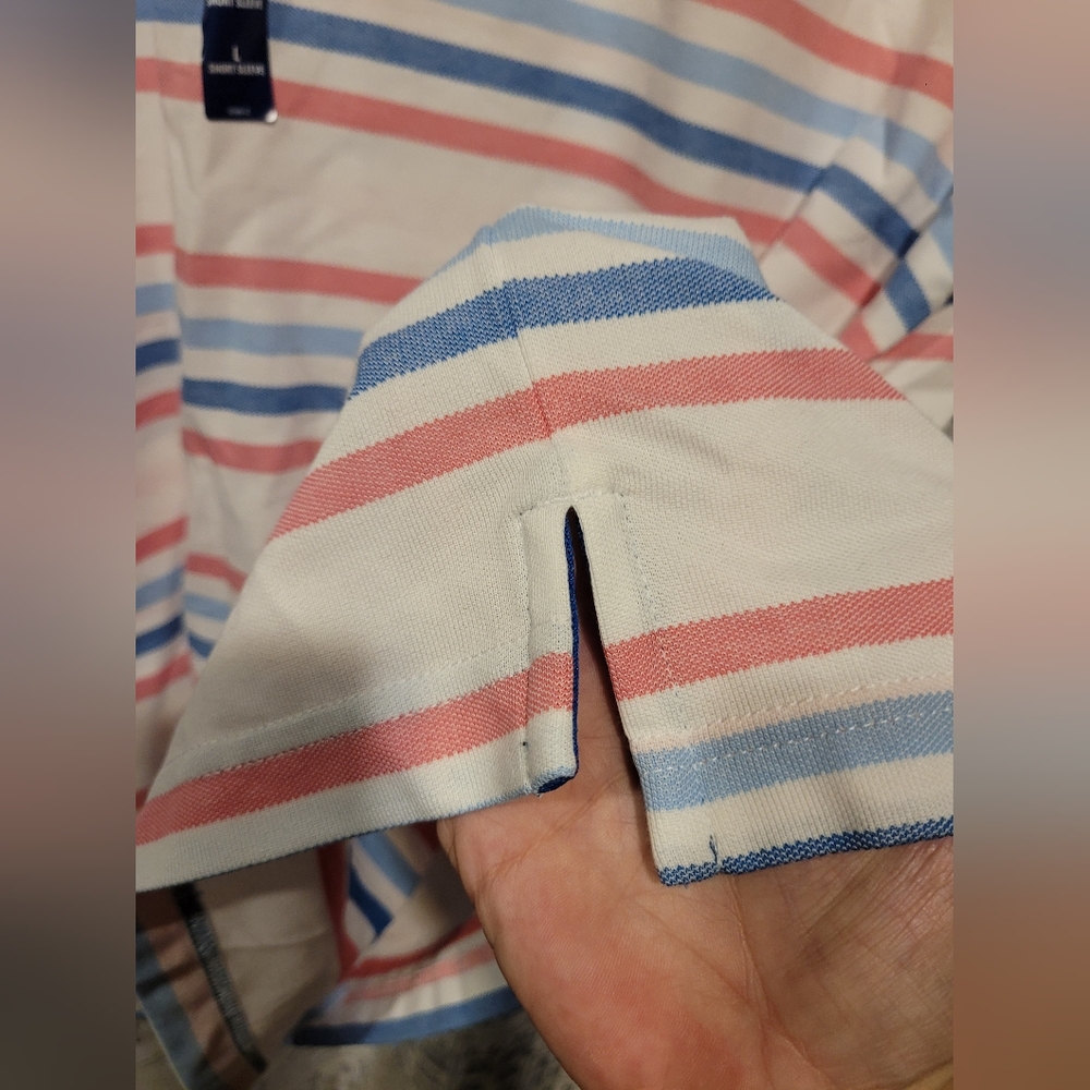 NWT Men's Izod Sport Flex Cool FX Striped Polo Size L White Blue Pink - Picture 3 of 12